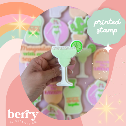 Margarita/ Cocktail Glass with slice of lime Debossed Stamp and matching cutter