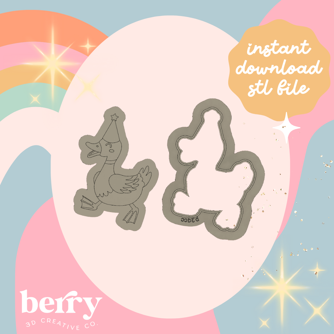 Duck with party hat Cookie Cutter and Stamp stl file