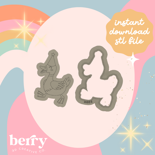 Duck with party hat Cookie Cutter and Stamp stl file