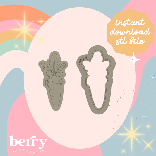 Carrot with bow Cookie Cutter and Stamp stl file