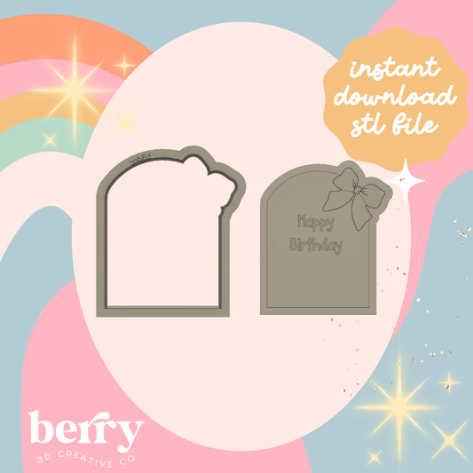 Arch with bow and Happy Birthday wording Cookie Cutter and Stamp stl file