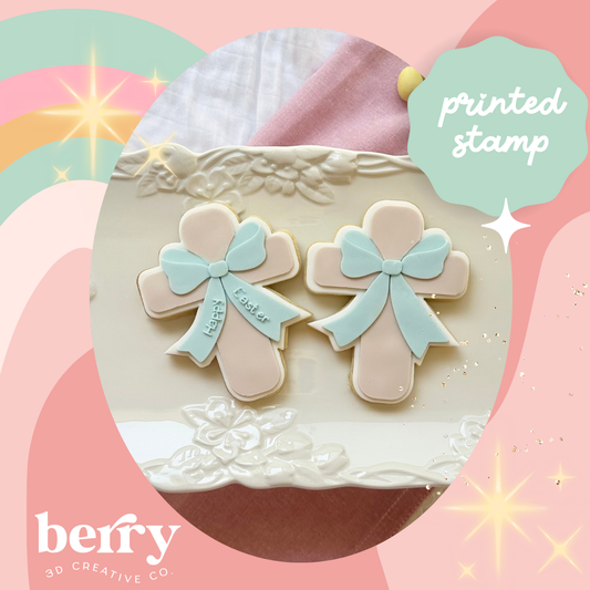 Cross with Bow and Happy Easter wording Stamp and matching cutter