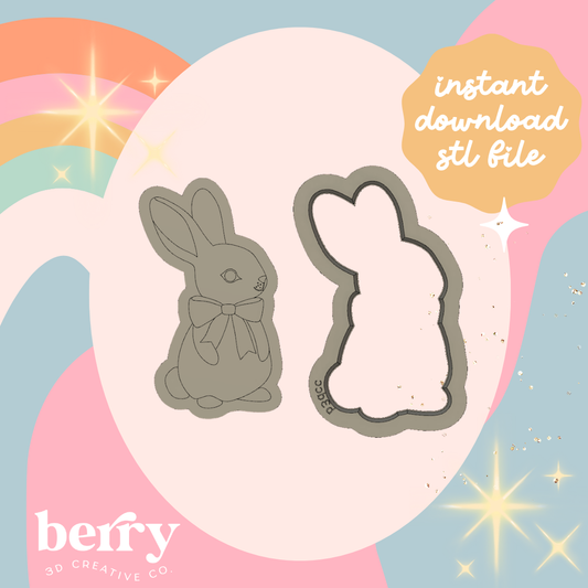 Baby Bunny/ Rabbit with bow Cookie Cutter and Stamp stl file