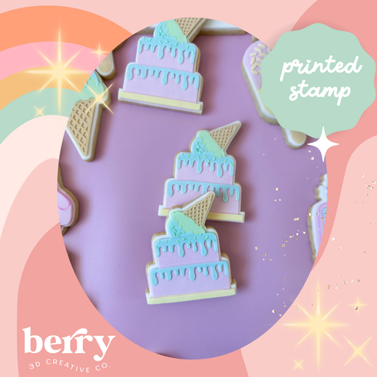 Ice Cream Drip Cake Debosser Stamp with matching Cookie Cutter