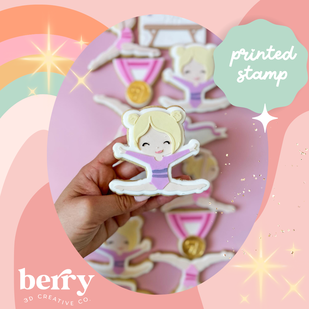 Gymnast in Splits- Gymnastics Collection Stamp and matching cutter