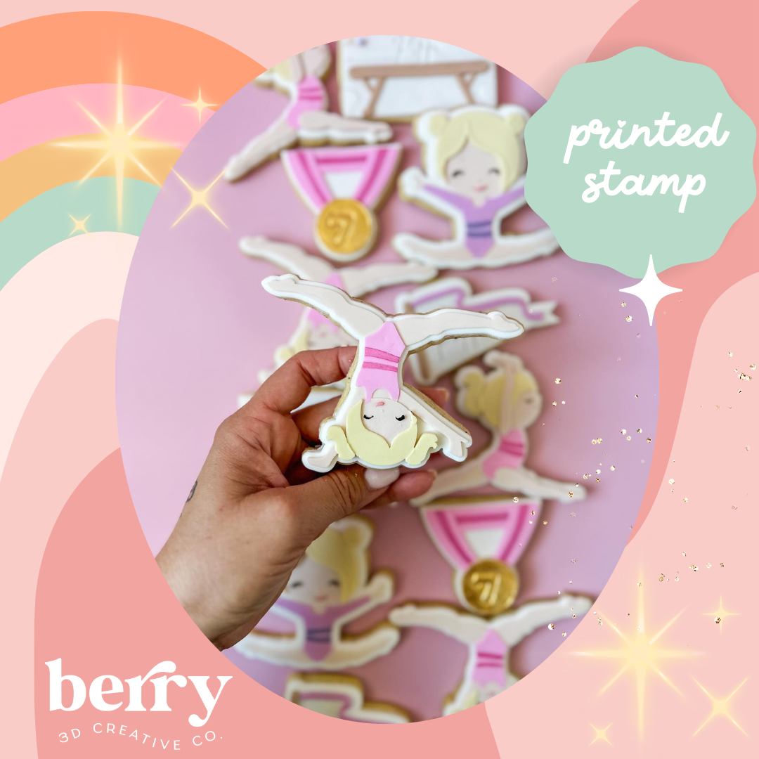Cartwheeling Gymnast- Gymnastics Collection Stamp and matching cutter