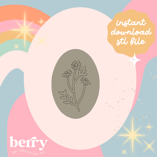 Flowers in Oval Shape Cookie Cutter and Stamp stl file