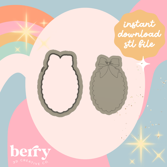 Scalloped Oval with bow Cookie Cutter and Stamp stl file