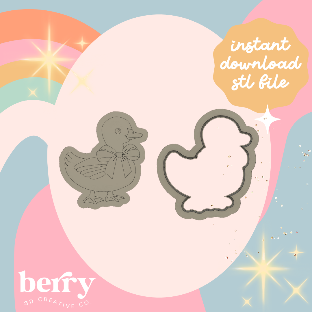 Duck with Bow (Easter inspired) Cookie Cutter and Stamp stl file