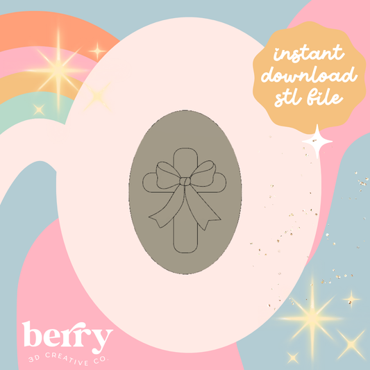 Cross with a bow in Oval Shape Cookie Cutter and Stamp stl file