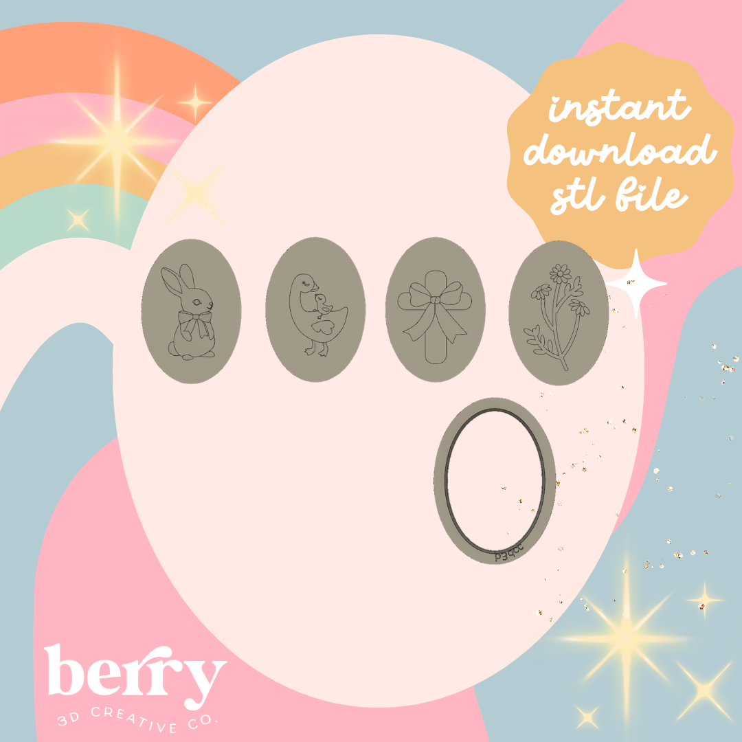 Set of 4 Oval Shape Cookie Cutter and Stamp stl file