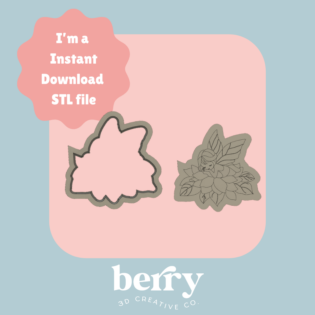 Fairy Sleeping on Flower Stamp Cutter and Stamp stl file