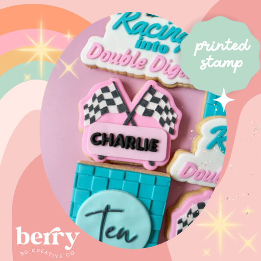 Flag with blank space for name stamp and matching cutter