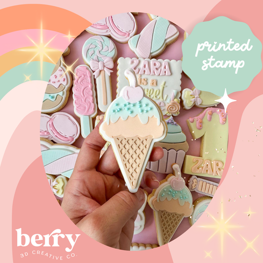 Soft Serve Ice Cream Debosser Stamp with matching Cookie Cutter