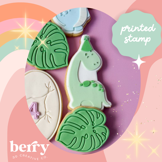 Dinosaur in birthday hat Stamp and matching cutter