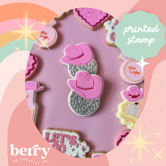 Disco ball with cowboy hat debosser and matching cutter