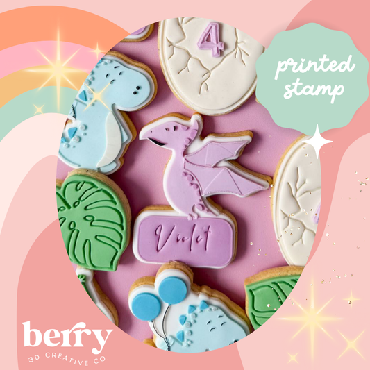 Dinosaur pterodactyl holding sign Stamp and matching cutter