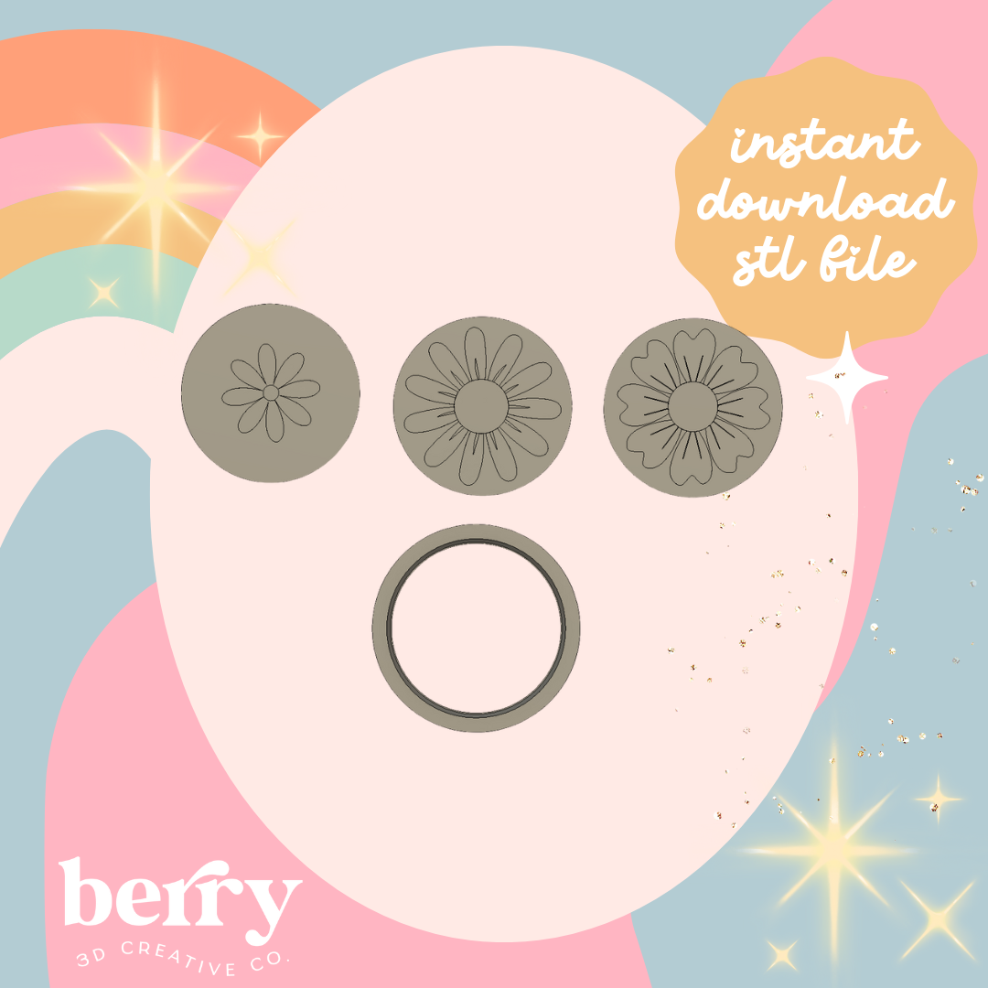 Trio of Round Daisies Stamp and cutter STL file