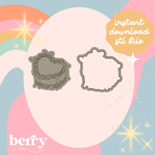 Vintage Cake with bows debosser Cutter and Stamp stl file