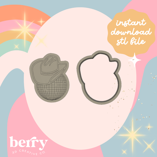 Disco Ball with cowboy hat Cookie Cutter and Stamp stl file