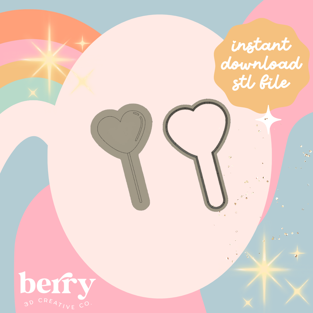 Heart lollipop Cookie Cutter and Stamp stl file
