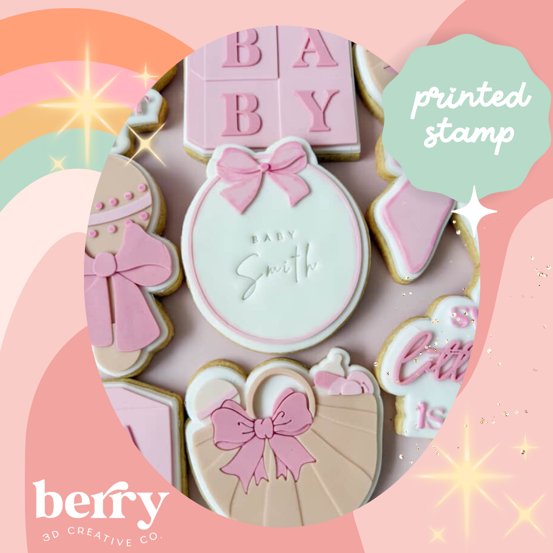 circle border with bow on top stamp and matching cutter