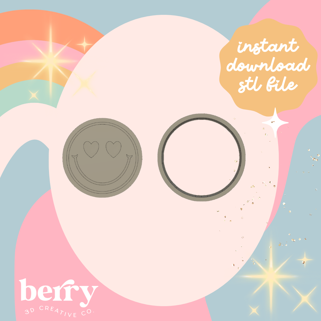 Heart Eyes Smiley Face Cookie Cutter and Stamp stl file