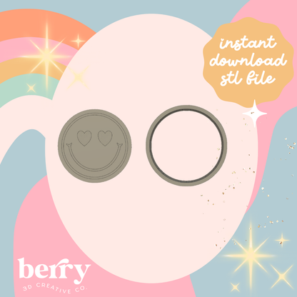Heart Eyes Smiley Face Cookie Cutter and Stamp stl file