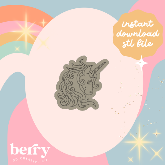 Unicorn head Cookie Cutter and Stamp stl file