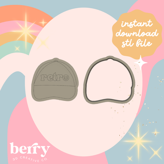 Retro Cap Cookie Cutter and Stamp stl file