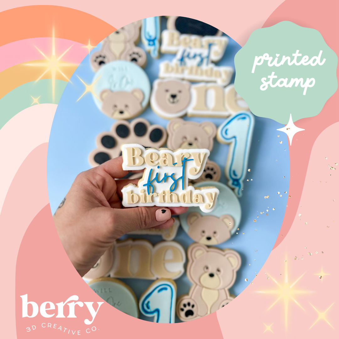 Beary First Birthday Debosser and matching cutter
