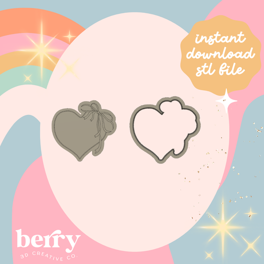 Dainty Heart with bow details Stamp and cutter STL file
