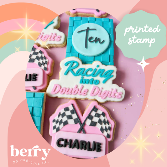 Racing into double digits stamp and matching cutter