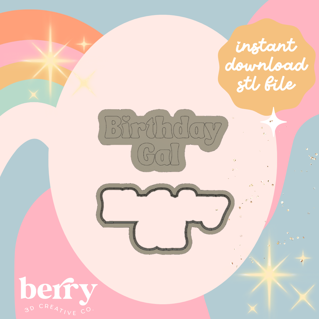 Birthday Gal Cookie Cutter and Stamp stl file