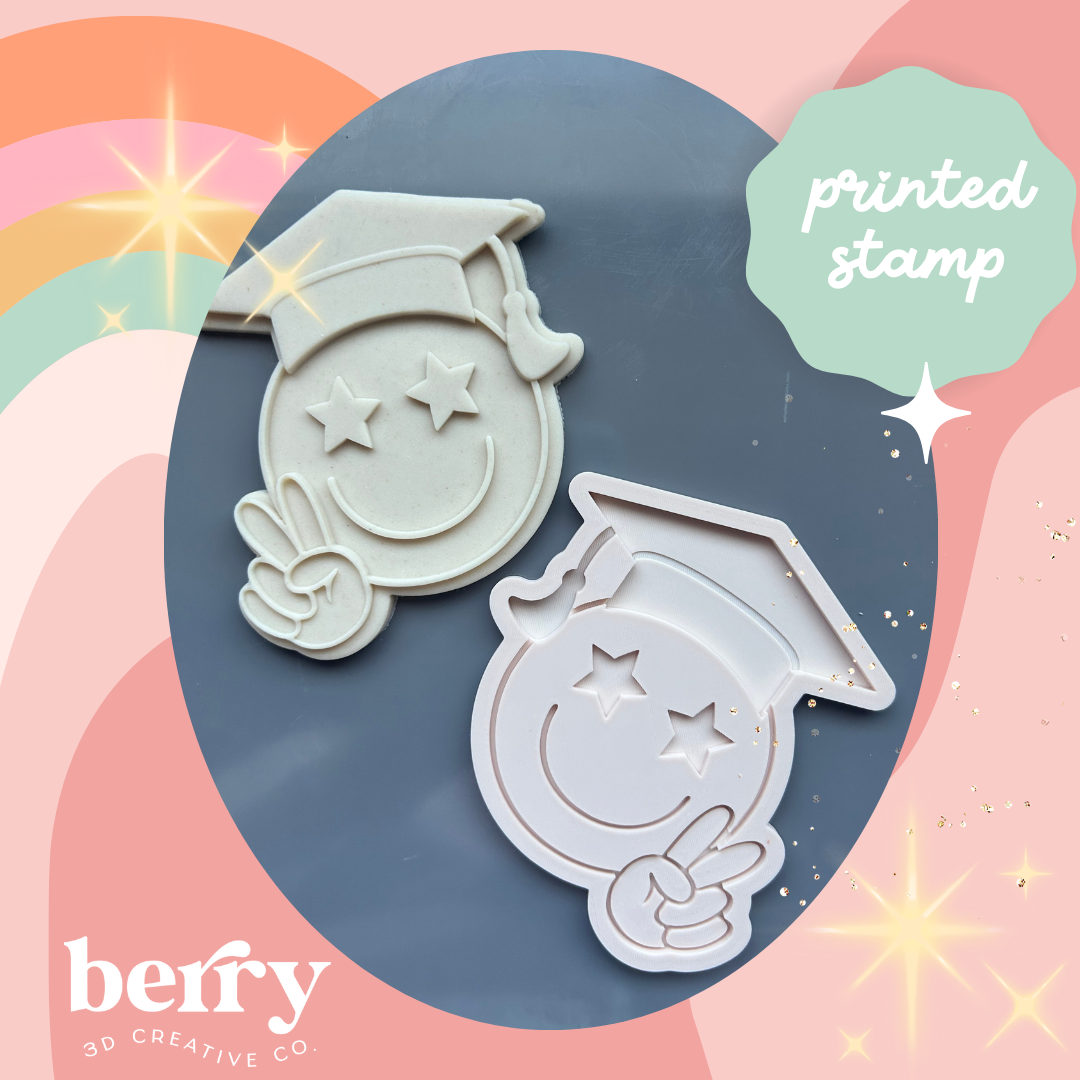 Star eyed face with peace fingers and Graduation Hat Stamp and matching cutter