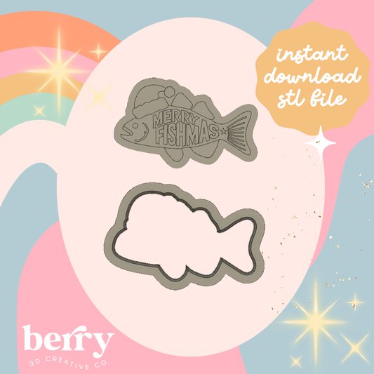 Merry Fishmas stamp Cutter & Stamp stl file