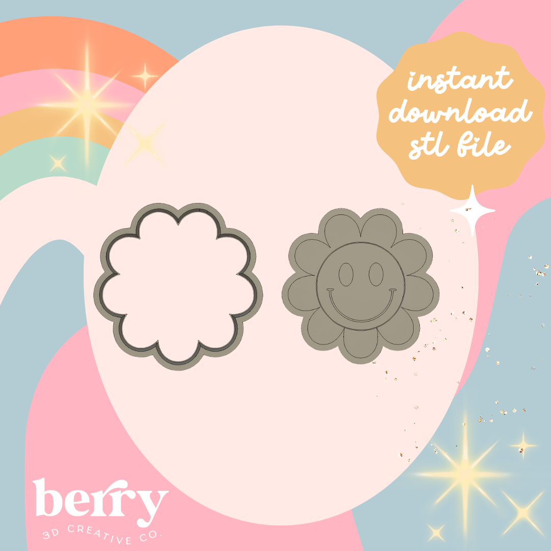 Smiley Face Flower Stamp and cutter STL file