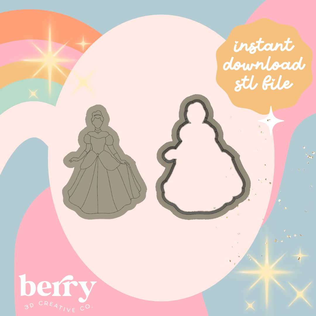 Princess Cookie Cutter and Stamp STL file