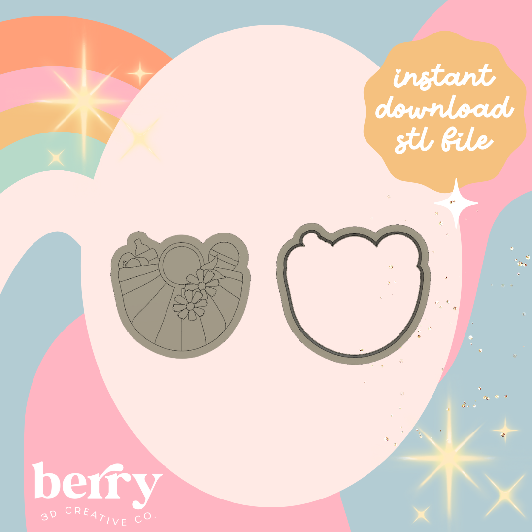 Baby Nappy/ Diaper  Bag with flowers Cutter and Stamp stl file