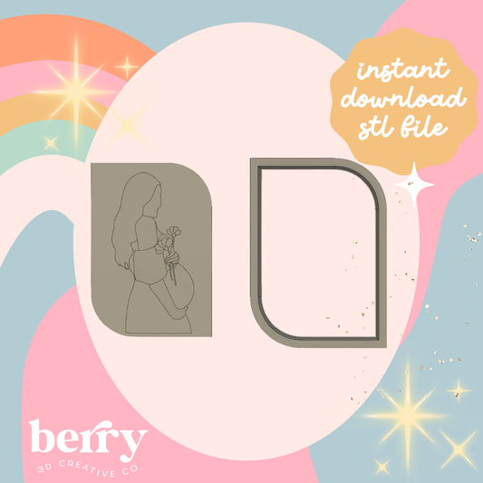 Pregnant woman holding flowers over belly Cutter and Stamp stl file