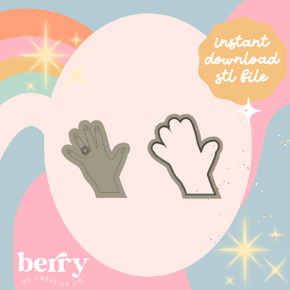 Hand with Wedding Ring Cookie Cutter and Stamp stl file