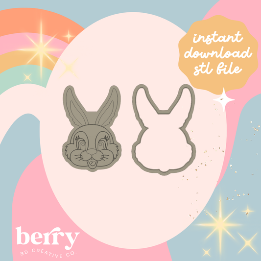 Cottontail Bunny Face Face Cookie Cutter and Stamp stl file