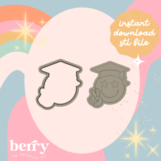 Star Eyes with graduation hat and peace fingers Stamp and cutter STL file