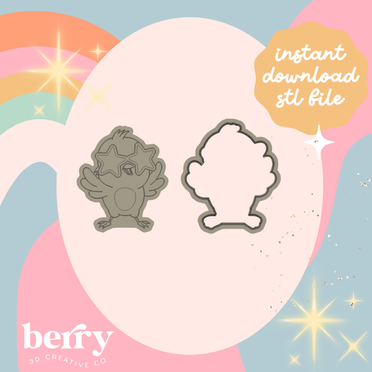 Groovy Chicken Cookie Cutter and Stamp stl file