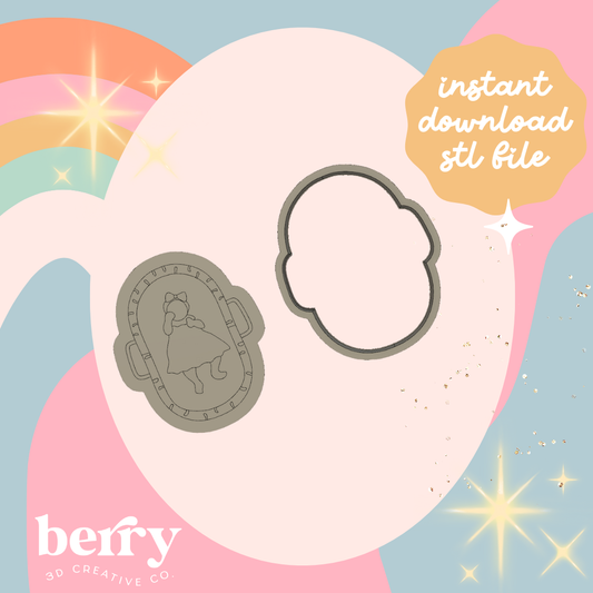 Baby girl in flat lay bassinet cutter and Stamp stl file