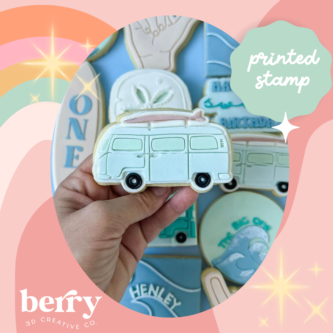 Kombi Van with surfboard ontop Debosser and matching cutter
