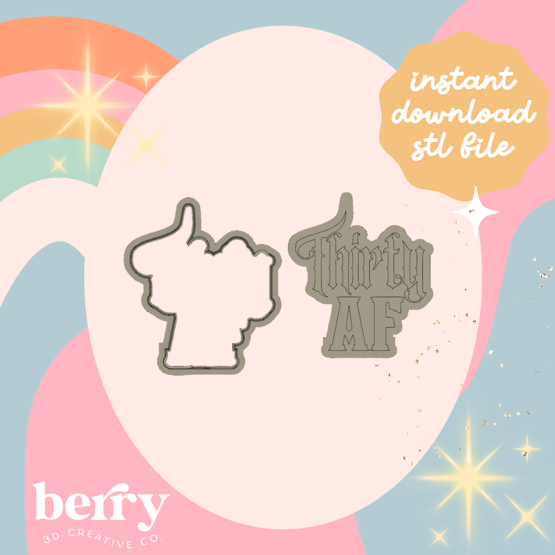 Thirty AF Cookie Cutter and Stamp stl file