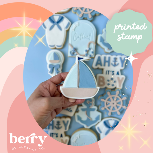 Sail Boat- Ahoy it's a boy Collection Stamp and matching cutter