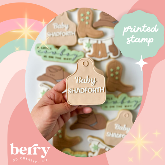 Cattle Tag with Baby wording Debosser Stamp and matching cutter