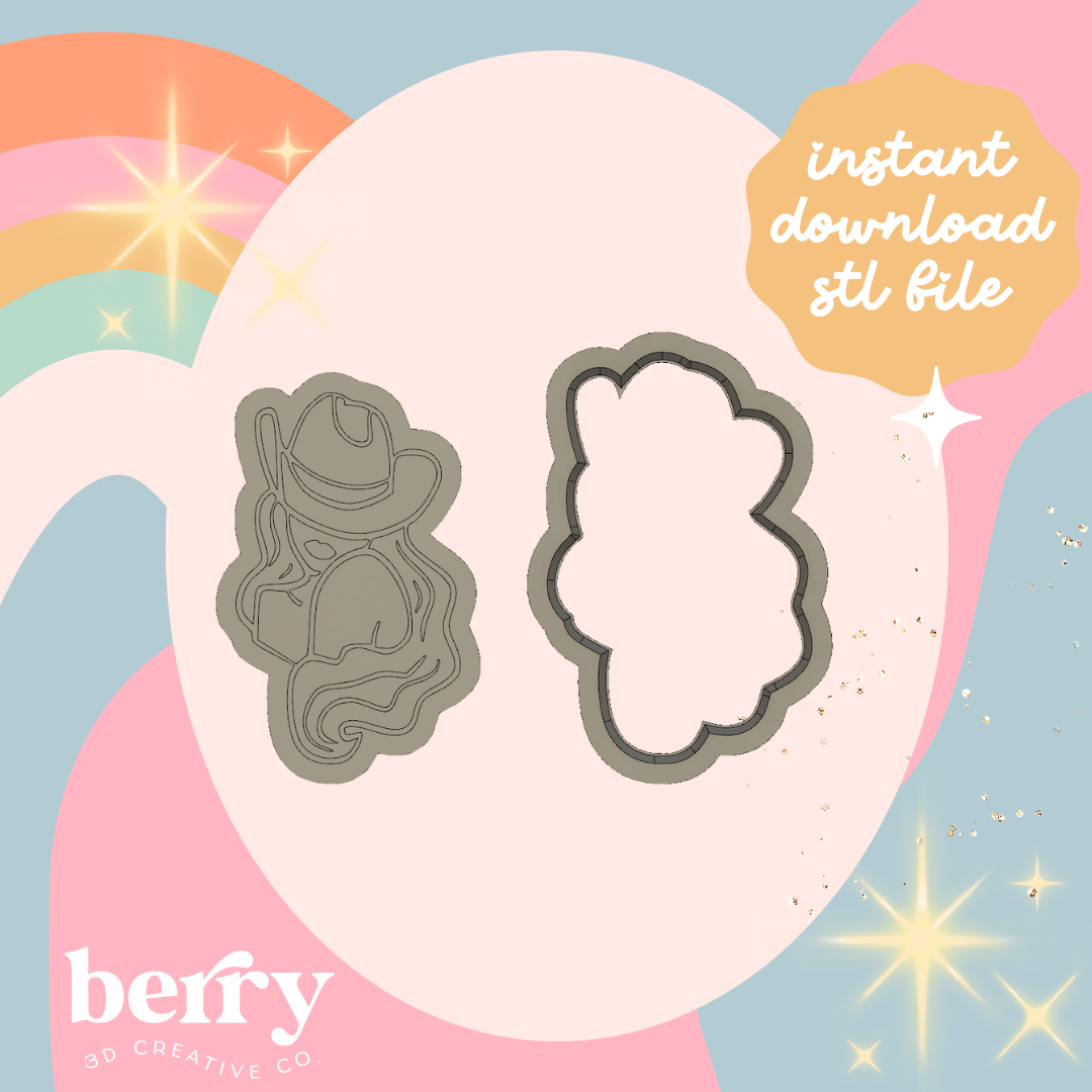 Cowgirl Cookie Cutter and Stamp stl file
